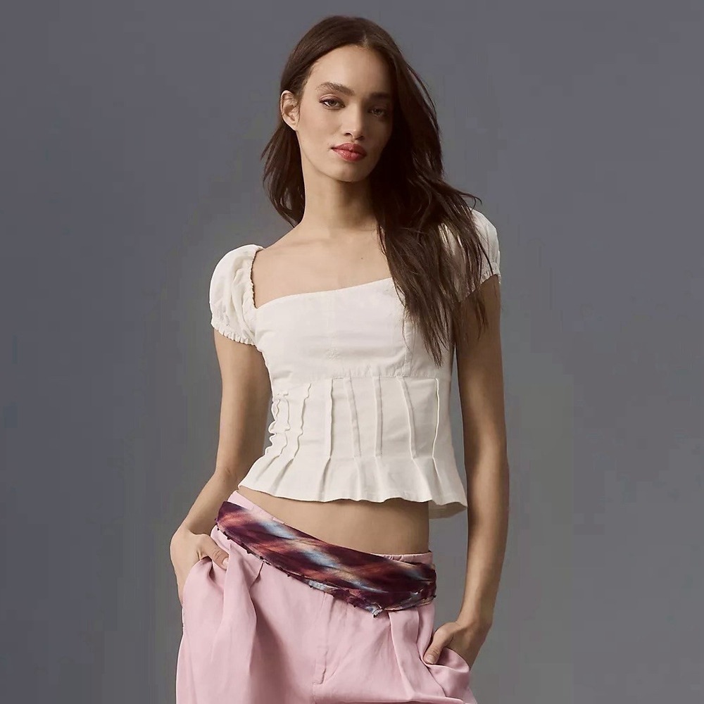 By Anthropologie Puffed Cap Sleeve Corset Top Womens Size Large Milkmaid Prairie